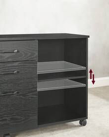 Caisson, Support d'Imprimante Bureau, avec 3 Tiroirs, Meuble de Rangement Mobile, Compartiments Ouverts, pour Format A4, Documents, Style Industriel, Noir Boisé - Noir - Voir 4