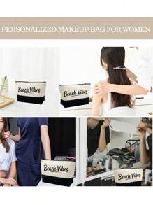 Bolso de mano y bolso, bolso de hombro, impreso con las letras "Beach Vibes", bolso de tarjetas, bolso de tela versátil y portátil para maestros, bolsa de tela para apreciar a los maestros, regalo para mujeres, bolso de almacenamiento casual y portátil, bolsa de compras multifuncional