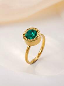 1 pieza Anillo de acero inoxidable chapado en oro de 18k con diamantes para mujer, accesorio elegante y de moda adecuado para uso diario, vacaciones, citas, regalo