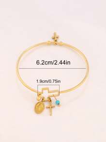 1 pieza Pulsera de acero inoxidable con colgante de Virgen María, pulsera abierta con dijes de cruz turquesa, joyería