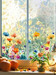 3pcs Home Decor Colorful Flower Bouquet Window Stickers, Garden Stickers For Living Room Bedroom, Home Wall Decor, PVC Removable Window Stickers, Stickers, Wall Stickers, Vinyl Decals For Home Decor, Spring Decorations To Give Your Home A New Look, Rama Decorative Stickers