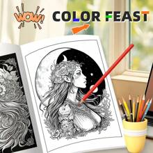 Moon Witch Design: Interesting Moon Witch Adult Coloring Book, With Beautiful Patterns And Clear Lines, Can Relieve Stress And Emotion, An Excellent Gift For Family Gatherings, Easter, Thanksgiving, Christmas, New Year, Valentine's Day, And Suitable For Room Decoration,Back To School,School Supplies