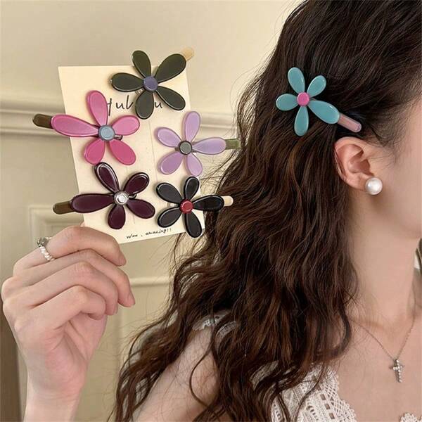 1 Peça Presilha de Cabelo Premium com Decoração de Flor, Presilha de Cabelo Elegante e Doce para Franja e Lados, Design Minimalista Chique, Acessório de Cabelo, Acessórios de Verão, Viagem, Presilhas de Jacaré, Presilha de Cabelo de Jacaré, Presilhas para Cabelo, Grampo de Cabelo, Garra de Cabelo