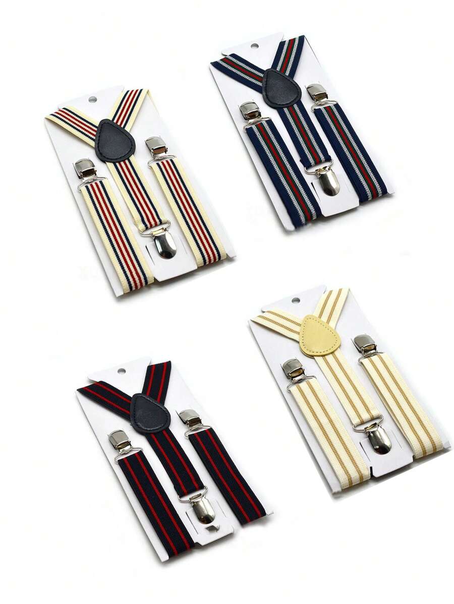 Conjunto de 1 pieza de unicolor para niños y niñas, juego de pajarita en forma de Y con 3 clips, serie de rayas retro para niños, correa colgante universal para niños y niñas, hebilla de presilla para pantalones para bebé