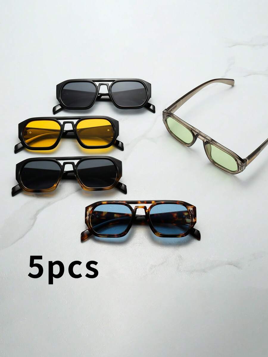 5 chiếc kính mát gọng cầu đôi cổ điển dành cho nam chất lượng cao, sang trọng, tối giản, thích hợp khi lái xe, du lịch, thường ngày, thể thao ngoài trời và sử dụng hàng ngày - Bộ 5 món - Xem 1