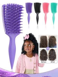 适合卷发儿童和女孩的顺发弧形发刷 - 大号和小号，适用于湿发的灵活头皮按摩刷，适合自然卷发、非洲式发型、卷发的造型梳，适合淋浴和日常使用 - 彩色 - 查看 2