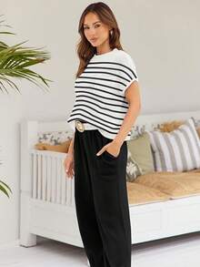 2 Piece Knit Sets Women Sweatsuit Sets - Stripes Black - View 4
