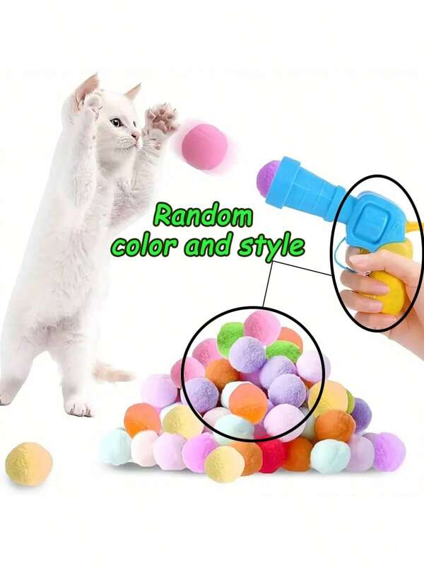 Random Color & Style Plush Ball Doll Gun, Fun DIY Interactive Cat/Dog Doll, Indoor Exercise & Entertainment, Quiet High Elastic Pom Pom Blaster, Non-Harm Pet Flying Disc/Carrot Bow/Plant Shooter, Retractable Fists