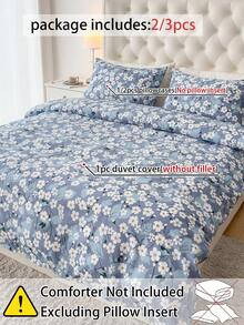 2/3 件套羽绒被套（1 * 羽绒被套 + 1/2 * 枕套，不含芯），花卉印花床上用品套件，柔软舒适的羽绒被套，适用于卧室、客房