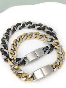 1pc Men's Thick Chain Two-Tone Bracelet, Fashionable Daily Wear Gift