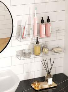 Clear Acrylic Bathroom Floating Shelves For Bathroom Organizers Above Toilet, Wall Mounted Bathroom Shelves, Bedroom Decor Kitchen Storage Corner Wall Shelves (Clear, Set Of 2)
