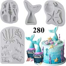 Set de 3 moldes de silicona con diseños marinos - concha marina, caracol y estrella de mar y coral, aptos para decoración de tartas DIY, chocolate, caramelos y manualidades con arcilla polimérica - moldes reutilizables para cocina y manualidades con diseño temático marino de silicona flexible