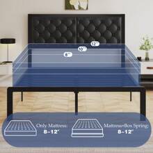 Estructura de cama Queen Gunji con cabecero acolchado, estructura de cama metálica de plataforma con almacenamiento debajo de la cama, sistema de soporte totalmente metálico, sin necesidad de caja de resortes, sin ruido, fácil montaje, gris oscuro