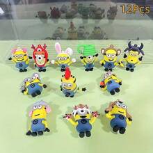 Minions 12 pezzi di graziose miniature di animaletti zodiacali dei Minions, adatte per decorare l'auto, come portachiavi, accessori da scrivania, ottimi regali per Natale, Ognissanti, Pasqua, Festa della Mamma, compleanni, Ringraziamento e altre festività per famiglie e amici