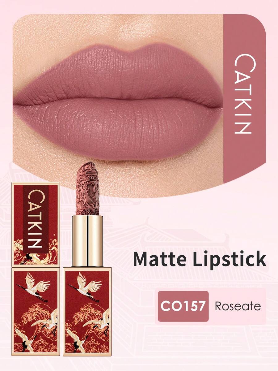 CATKIN Rouge Matte Carving Lipstick, Waterproof Long-Lasting Satin Smooth Lipstick, New CO157 Rose Color - CO157 (NEW) - View 1