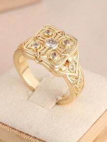 男士朋克铜戒指，镶嵌方形锆石 - 独特的翻盖设计，适合派对和日常佩戴 - 金色 - 查看 12