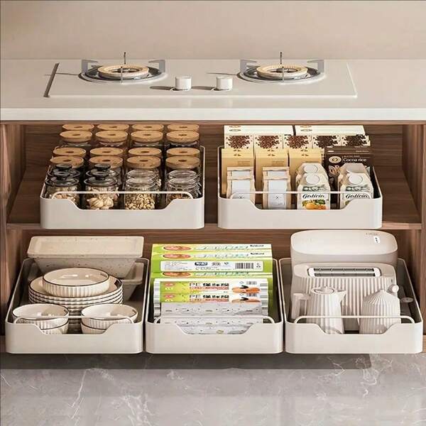 صندوق تخزين معدني كبير السعة قابل للسحب، رف تخزين متعدد الاستخدامات ذو درج قابل للانزلاق، مثبت بغشاء نانو لاصق، سهل التخزين والتنظيف. تصميم درج مدمج، ملحق تنظيم متعدد الاستخدامات للمنزل، مناسب للمطبخ والحمام والنوم وغرفة المعيشة، مستلزمات تخزين المنزل