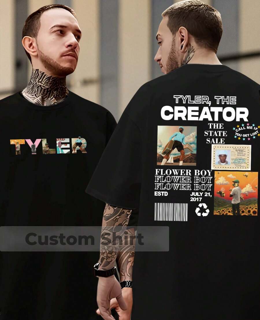 Tyler Singer The Creator Rapper Album Musical Flower Boy T-Shirt Streetwear Blouse - 黑色 - 查看 1