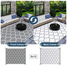 Outdoor Rugs Easy Clean, Reversible Mats, Outdoor Area Rug, Plastic Outside Carpet, Eeometric Rv Mat For Patio Camping Rv Picnic Backyard Deck Balcony Porch Beach,Garden Decoration - Grey - View 5