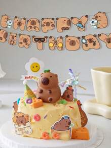12pcs Adorable Capybara Birthday Party Decorations Banner, Playful Design, Party Decorations Suitable For Theme Parties, Festivals, Animal-Themed Celebrations
