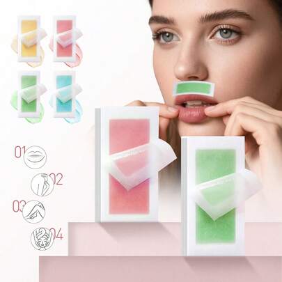 20 tiras de cera depilatoria sin dolor con aloe vera verde, rosa, limón y azul océano para el rostro, cejas, labios, barbilla y mejillas. Fácil de usar, conveniente, depilación rápida, suave y no irritante