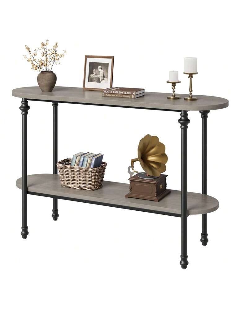 Tavolo Consolle Sottile 100 Cm: Design Salvaspazio Con Scaffale, Per Ingresso O Dietro Divano, Grigio, Facile Da Montare - 6