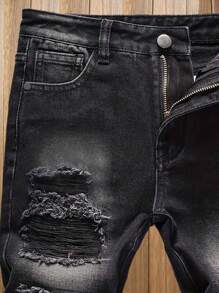 Straight Leg Distressed Boys & Teen Casual Denim Jeans, Fashionable Street Style For All Seasons