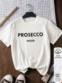 PROSECCO字母印花100%纯棉短袖T恤，女士夏季T恤，图案T恤，休闲夏季穿搭，纯棉T恤，夏季上衣，印花设计，女士夏季T恤，上衣，夏季服装，度假装，旅行装，沙滩风，简约度假服饰 - 白色 - 查看 1