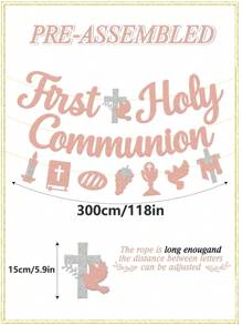 3pcs First Communion Banner, Baptism Religious Cross God Bless Christening Symbol Party Decorations, Shower Party Supplies