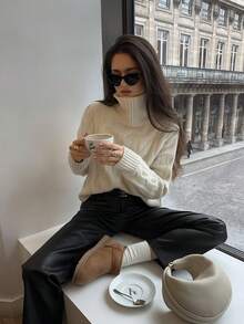 Thick Turtleneck Cable Knit Pullover Women, 2025 Winter New Layering Short Wool Sweater Top