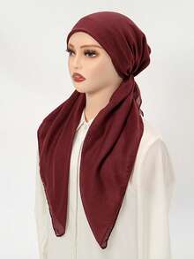 1条女士时尚纯色弹力头巾，休闲百搭简约针织头巾，透气吸汗，适合日常佩戴。 - 棉麻鬆緊頭巾帽 - 查看 20