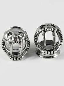 1 par de aretes tipo túnel y tapón con diseño de perro esqueleto de acero inoxidable con gran diente en estilo punk