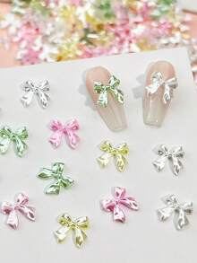 100Pcs Viral Bowknot Nail Charms - Pearl-Iridescent Woven Ribbon Bows With Hypoallergenic Resin Base, Flat-Back Embellishments For Press-On Nail Art Nail Supplies Nails Nail Gems - Multicolor - View 1