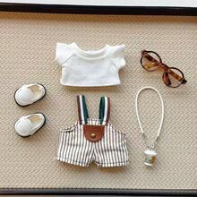 (Doll Clothes Only) For LABUBU 1st, 2nd, 3rd Generation 15cm/17cm Pendant LABOBOs Clothes, Labobo Doll Striped Overalls Fashionable Changeable Outfit, Glasses, Versatile Set - Multicolor - View 5