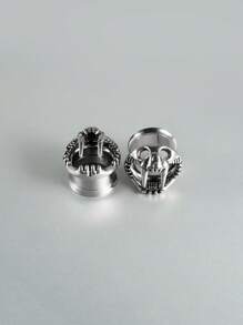 1 par de aretes tipo túnel y tapón con diseño de perro esqueleto de acero inoxidable con gran diente en estilo punk