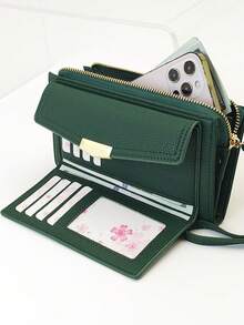 MINGYOU Soft Litchi Pattern Handbag & Wallet Combo For Women Wallet Purse Wallet Long Wallet Wristlet Wallet - Green - View 1