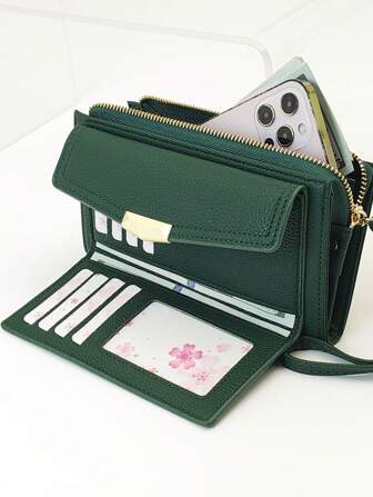 MINGYOU Combo de bolso y billetera de patrón de litchi suave para mujer, billetera, cartera, billetera larga, billetera con muñequera