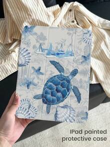 这款蓝海龟壳、海星和海洋元素拼图风格的双面彩色亚克力透明水晶花卉植物后盖具有减震功能。适用于第七代、第八代（10.2英寸）和第十代。它内置笔槽，并支持睡眠/唤醒功能。是节日或新年礼物的理想之选。 - 彩色 - 查看 4
