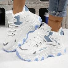 2026 Winter Women's Daddy's Shoes With Thick Velvet And Padded Fabric. High-Top Sports Snow Boots With Waterproof And Cold-Proof Features. Women's Outdoor Sports Shoes, Stylish And Versatile, A Must-Have For Winter. - 藍白色 - 查看 1