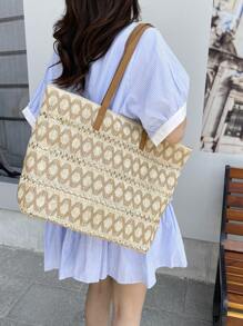 Large Capacity Handmade Woven Straw Tote Bag For Women, Versatile Summer New Design Shoulder Bag, Beach Vacation Style