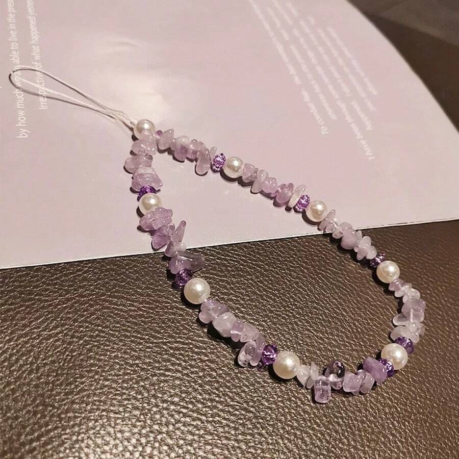 1 件珍珠水晶珠手工手机挂饰/饰品 - 紫色 - 查看 1