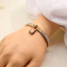 2025 European & American Minimalist Stainless Steel 316L Luxury Lock Bangle Bracelet, Silver/Gold/Rose Gold Color, Elegant Women's Fashion Jewelry Gifts For Girlfriend, Friends, Family, Teachers, Parents, Premium Fashion Accessories