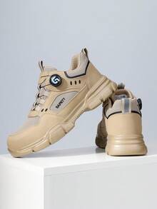 情侣绒面橡胶底防压防刺采矿工作靴，建筑安全鞋，户外徒步，拼色拼接，朋克西部风格，休闲户外超纤维皮革脚趾保护，四季皆宜