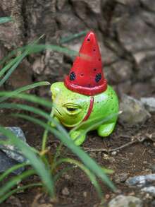 1 件带帽子的树脂青蛙圣诞装饰品，乡村田园花园露台微型装饰，可爱的动物雕像，适用于多肉植物，乡村风格庭院装饰