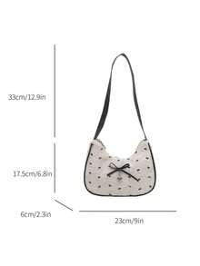 1 件夏季新款蝴蝶结心形装饰单肩女式手提包，时尚购物斜挎包，可爱蝴蝶结女包 - 白色 - 查看 8