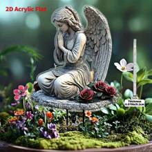 2D Flat Praying Angel Garden Stake - Durable Acrylic Outdoor Decor, Religious Theme, Waterproof Acrylic Suitable For Outdoor Spaces, Flower Beds And Thanksgiving Decoration, 2D Flat