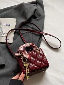 Diamond-Patterned Crossbody Bag For Women, Niche And High-End, Suitable For Back To School And Commuting - Burgundy - View 4