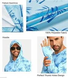 Men's UPF 50+ Sun Protection Hoodie Shirt Rash Guard Long Sleeve Shirt Fishing Outdoor Hiking Swimming Running - S032-xanh lam - Xem 9