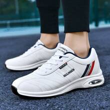 Men's Cushioned Sports Sneakers - Shock-Absorbing, Non-Slip Casual Sports Shoes With Breathable Lining Polyurethane Outsole, Suitable For Running, Tennis And Training - All-Season Comfort, Casual Wear, Fashionable Shoe Design, Striped Shoes