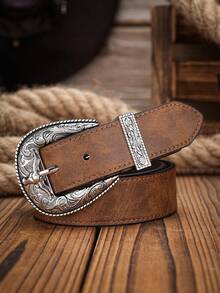 1 pezzo Cintura in pelle stile cowboy occidentale unisex con fibbia a testa di toro, cintura in vita in materiale alla moda in PU, stile retrò personalizzato, disponibile in 4 colori